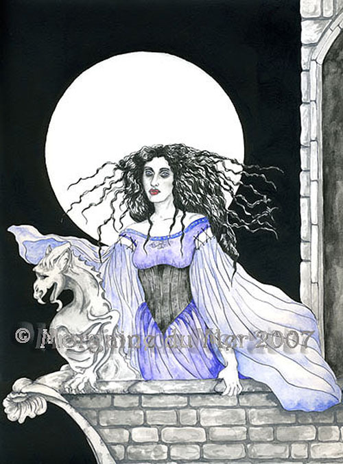 Lady and Gargoyle Full Moon Madness Fine Art Print